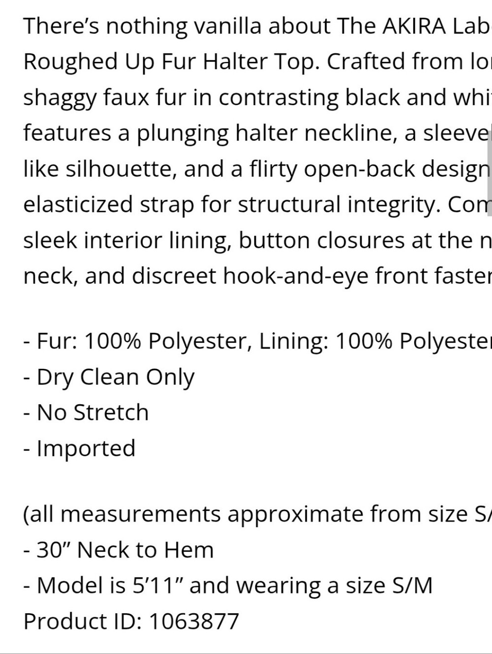Brand New Faux Fur Halter Top - Black & White - Picture 7 of 8